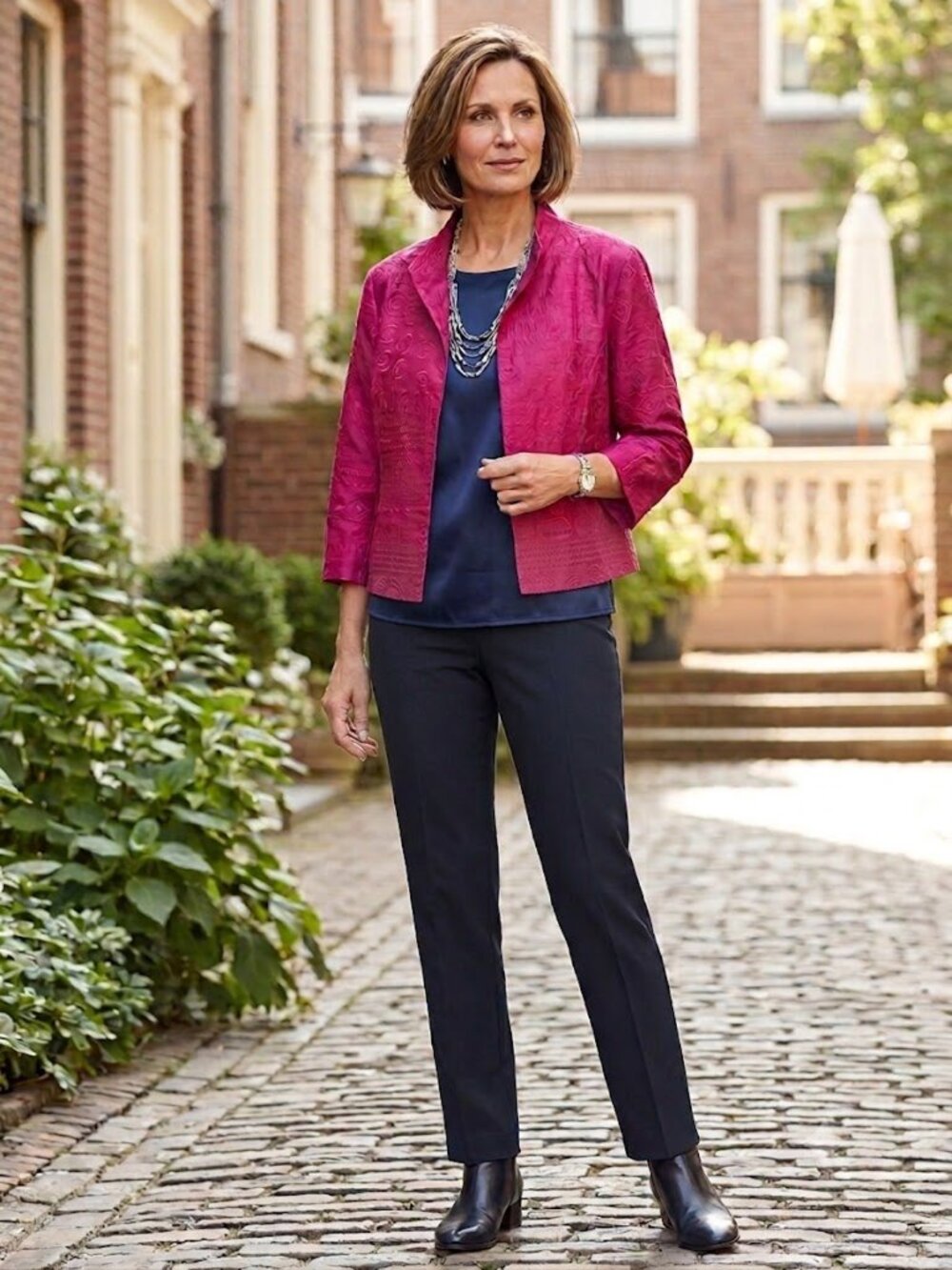 Coldwater Creek Silk Embroidered Short Fuchsia Jacket NWT